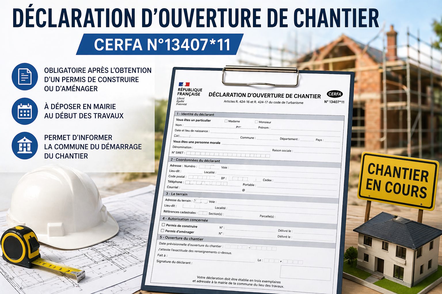 DÉCLARATION D’OUVERTURE DE CHANTIER : À QUOI SERT LE CERFA N°13407*11 ?