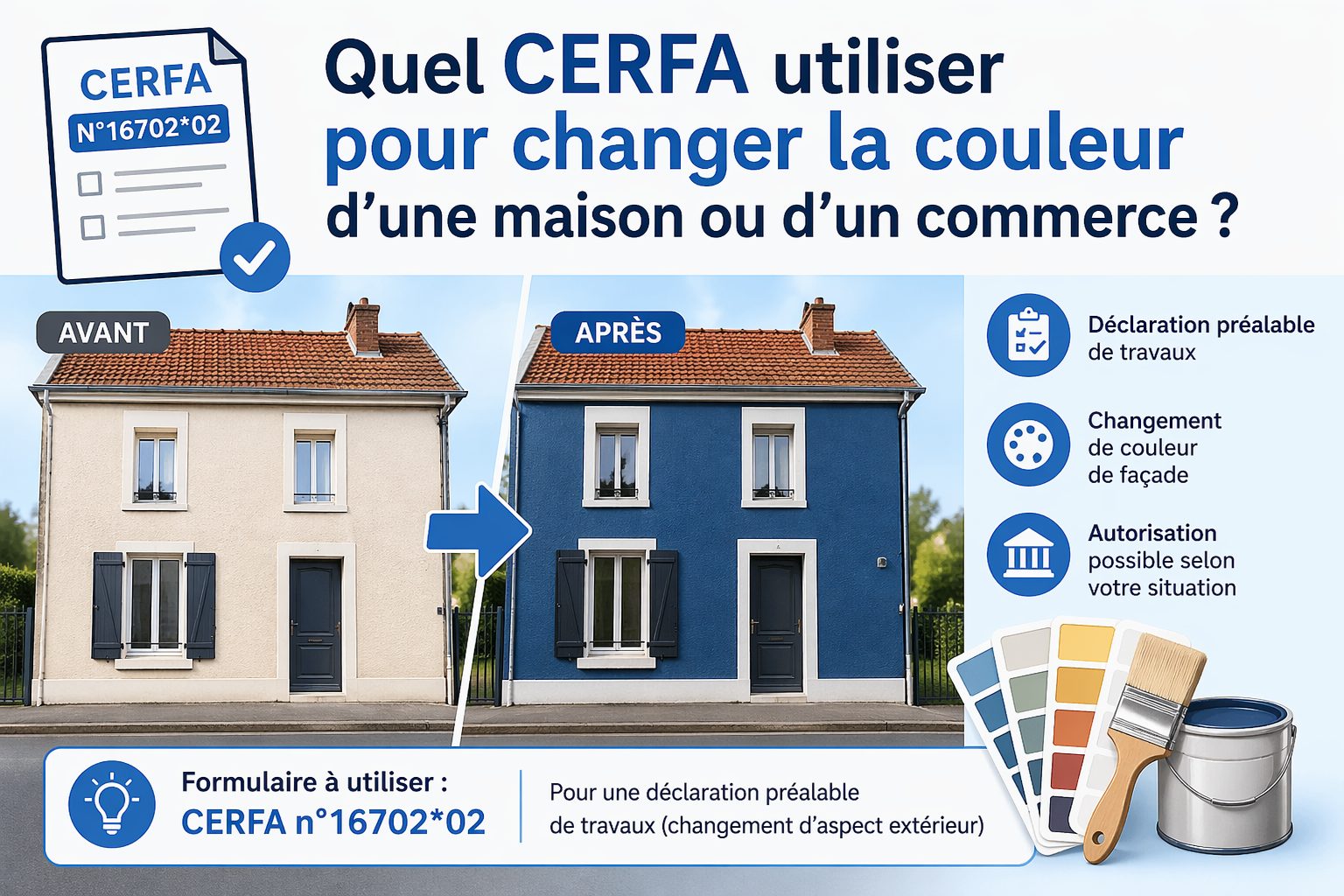 QUEL CERFA UTILISER POUR CHANGER LA COULEUR D’UNE MAISON OU D’UN COMMERCE ?