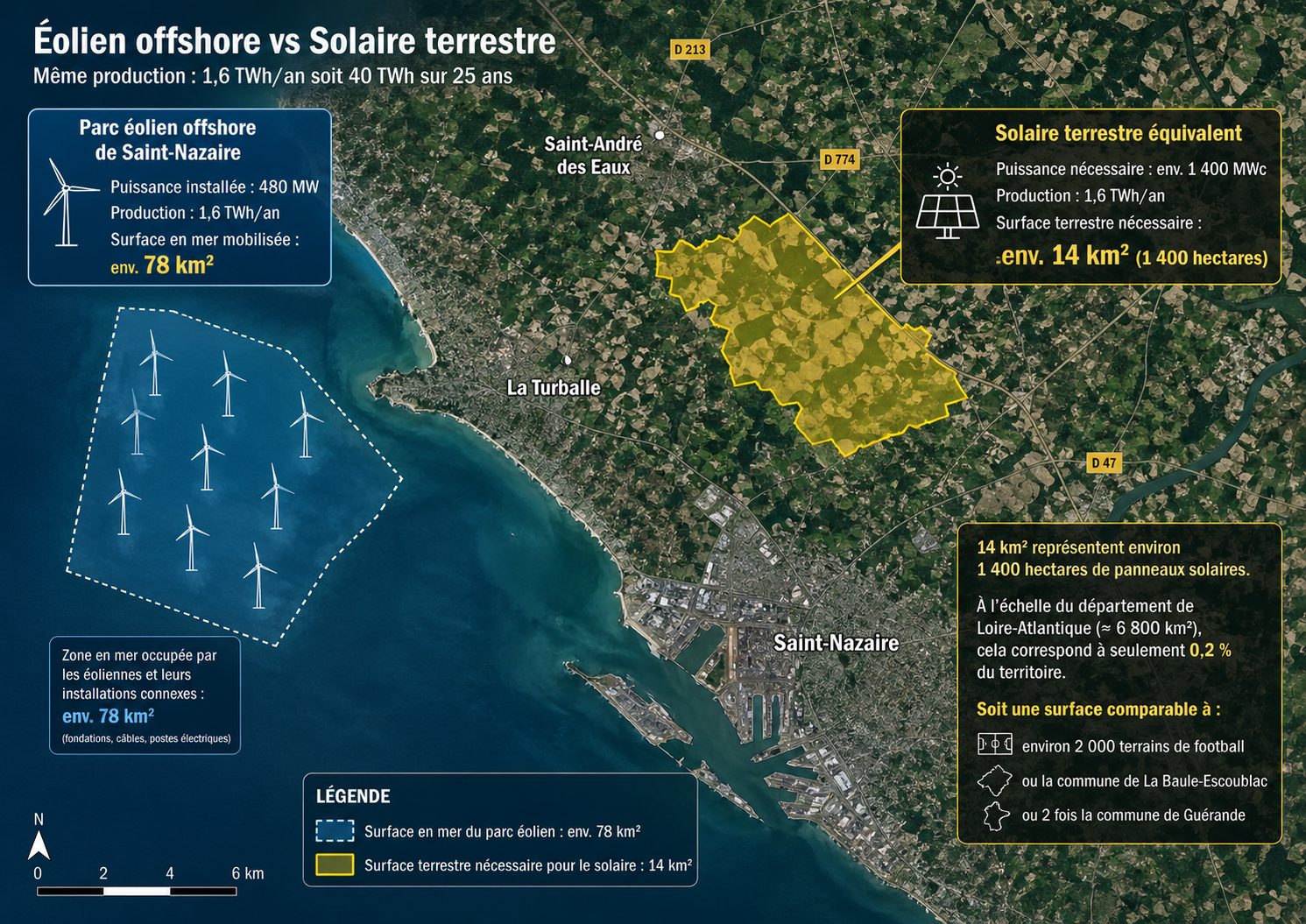 l'emprise terrestre du solaire et l emprise en mer de l éolien ....