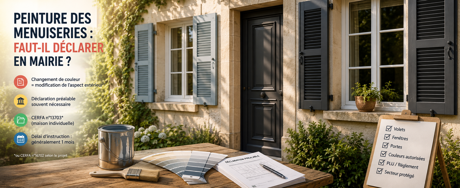 Peinture des volets, portes et fenêtres : faut-il déclarer le changement de couleur en mairie ?
